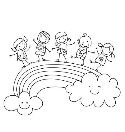 happy children on a rainbow, best friendsのイラスト素材