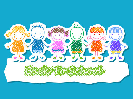 group of kids, back to schoolのイラスト素材