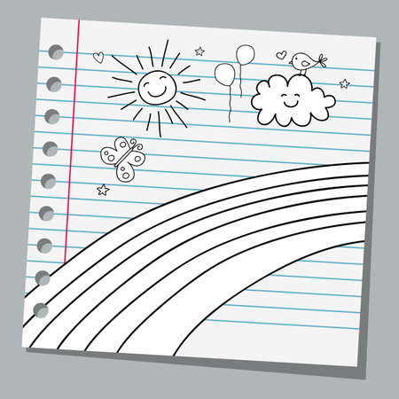 notebook paper with rainbowのイラスト素材