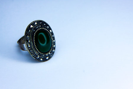 Focused old designed silver rings on a white backgroundの写真素材