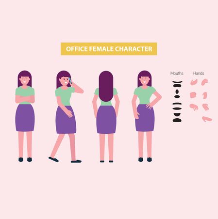 Flat Female character posesのイラスト素材