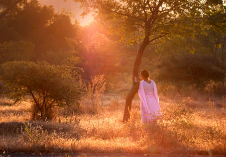 Woman in forestの写真素材