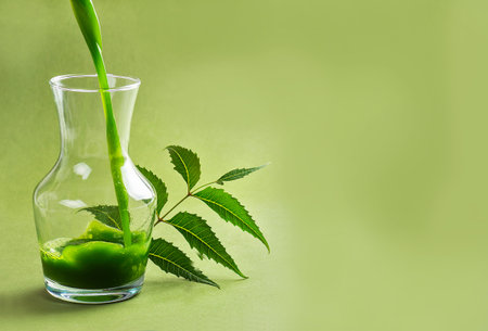 Medicinal Neem juice and leavesの写真素材