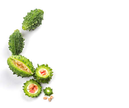 Bitter melon or bitter gourd on white background.の写真素材