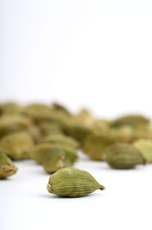 Cardamom pods on white backgroundの写真素材