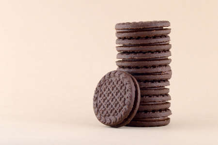 A stack of delicious cream biscuits or Cookiesの写真素材