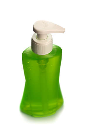 Bottle of liquid soap or cream or face wash dispensers or liquid stopper isolated on white background.の写真素材