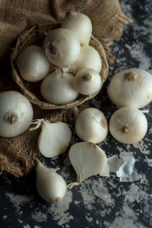 Onions on textured background. Food Ingredients.