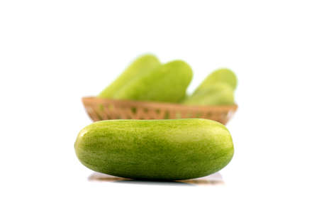 Fresh cucumbers isolated on white backgroundの写真素材