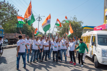 AMRAVATI, MAHARASHTRA, INDIA, JANUARY - 26, 2018: Unidentified people and student celebrating the...