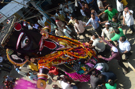 NAGPUR, MAHARASHTRA, INDIA- 6 SEPTEMBER 2013: The crowd of unidentified people celebrating the...