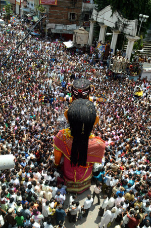 NAGPUR, MAHARASHTRA, INDIA- 6 SEPTEMBER 2013: The crowd of unidentified people celebrating the...