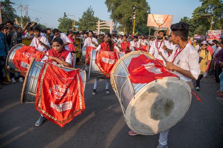 AMRAVATI, MAHARASHTRA, INDIA - 27 SEPTEMBER 2018: Unidentified faithful people carrying Hindu God Ganesha for immersion near water bodies during Ganesha festival. Annual festival.のeditorial素材