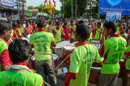 AMRAVATI, MAHARASHTRA, INDIA - 27 SEPTEMBER 2018: Unidentified faithful people carrying Hindu God...
