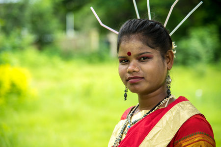 AMRAVATI, MAHARASHTRA, INDIA - AUGUST 9 : Group of Gondi tribes celebrating world tribal day by...
