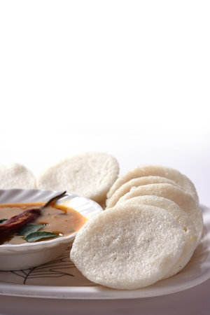 Idli with Sambar and coconut chutney, Indian Dish : south Indian favourite food rava idli or...