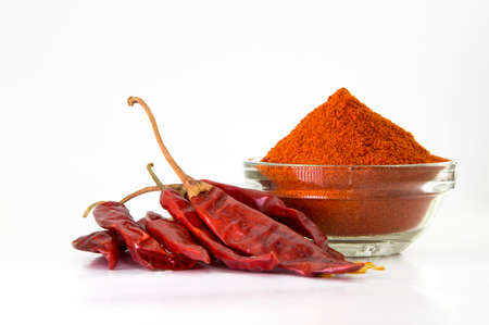 Dried red chilli and powderの写真素材