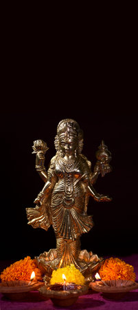 Lakshmi - Hindu goddess ,Goddess Lakshmi. Goddess Lakshmi during Diwali Celebration. Indian Hindu Light Festival called Diwaliの写真素材