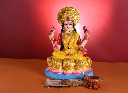Lakshmi - Hindu goddess ,Goddess Lakshmi. Goddess Lakshmi during Diwali Celebration. Indian Hindu Light Festival called Diwaliの写真素材