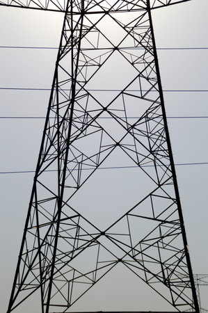 high voltage post,High voltage tower on blue sky background.