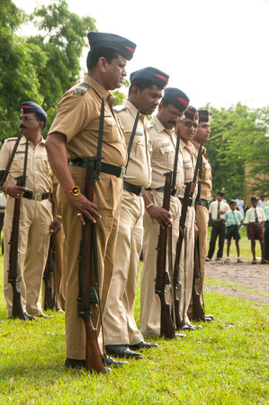 YAVATMAL, MAHARASHTRA, INDIA, AUGUST - 15, 2011: Parading at the ground of Tahsil office on occasion of India Independence Day, August 15, 2011, Yavatmal, Maharashtra, India.のeditorial素材