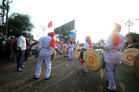AMRAVATI, MS, INDIA - SEPTEMBER 11: Ganesha idols are being transported for immersion with drums in...