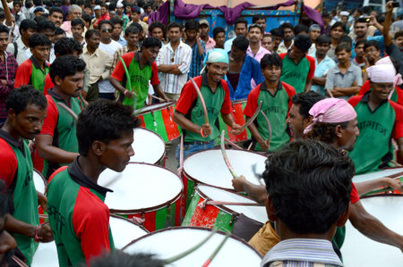 AMRAVATI, MS, INDIA - SEPTEMBER 11: Ganesha idols are being transported for immersion with drums in...