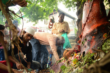 NAGPUR, MAHARASHTRA, INDIA - AUGUST 01 : People worship of Snake God in "Nag Panchami" festival. It is traditional worship of snakes or serpents observed by Hindus in Nagpur, India on 01 August 2014のeditorial素材