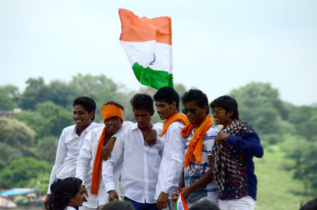 NAGPUR, MAHARASHTRA, INDIA, AUGUST - 15 : Unidentified people celebrating Independence Day by...