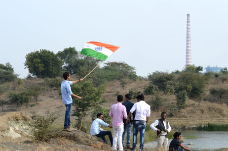 NAGPUR, MAHARASHTRA, INDIA, JANUARY - 26 : Unidentified people celebrating republic Day by dancing...