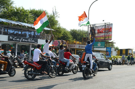 NAGPUR, MAHARASHTRA, INDIA, JANUARY - 26 : Unidentified people celebrating republic Day by dancing...