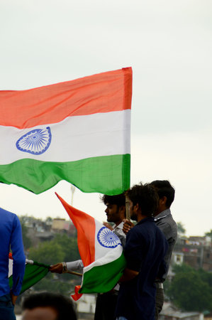 NAGPUR, MAHARASHTRA, INDIA, AUGUST - 15 : Unidentified people celebrating Independence Day by...
