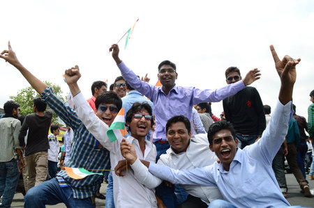 NAGPUR, MAHARASHTRA, INDIA, AUGUST - 15 : Unidentified people celebrating Independence Day at Futala...