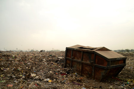 Big garbage land. Land and air pollution.