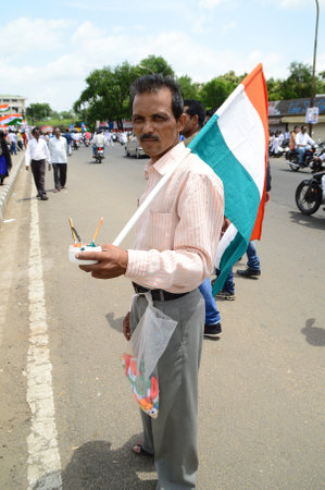 NAGPUR, MAHARASHTRA, INDIA, AUGUST - 15 : Unidentified people celebrating Independence Day at Futala lake in Nagpur on 15 August 2014のeditorial素材