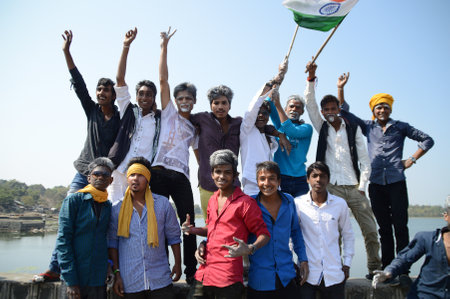 NAGPUR, MAHARASHTRA, INDIA, JANUARY - 26 : Unidentified people celebrating republic Day by dancing and waving Indian flag in Nagpur on 26 January 2014のeditorial素材