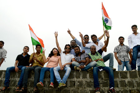 NAGPUR, MAHARASHTRA, INDIA, AUGUST - 15 : Unidentified people celebrating Independence Day by...