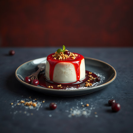 Delicious Italian dessert Panna Cotta with berriesの素材
