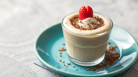 Vegan chocolate mousse with mint, bar of chocolate and cocoa beansの素材