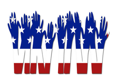 US flag hands symbol/ logo on a solid backgroundの写真素材