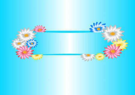 Colorful flowers label on blue background with copy spaceのイラスト素材