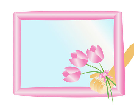 A pink frame with Tulips and copy spaceのイラスト素材