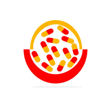 A red and yellow capsules in flat design style vector illustrationのイラスト素材