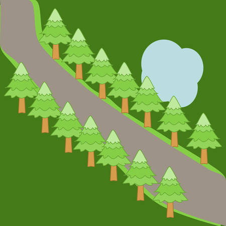 Pine trees along the road background vector Illustrationのイラスト素材