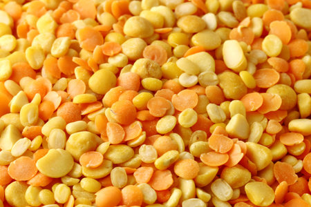 Close up of Mixed red and yellow lentils
