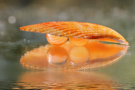 Reflective balls with reflection of trees and a sea shell
