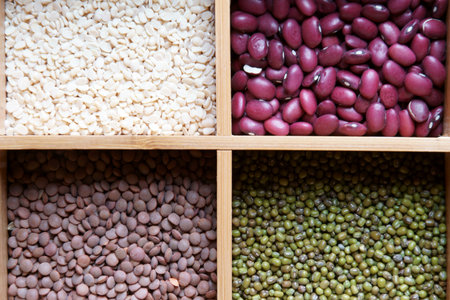 A box of different kinds of lentils, a great source of proteinの写真素材