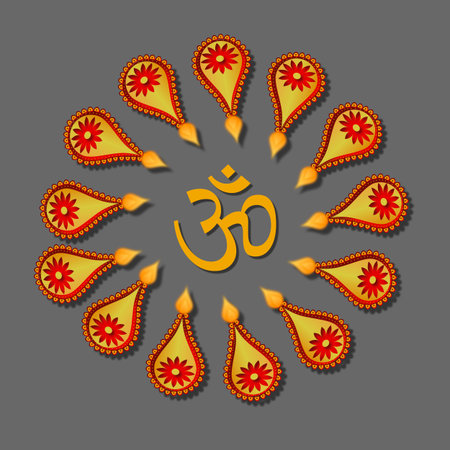 Happy Diwali greeting with diya or lights in a circle.
