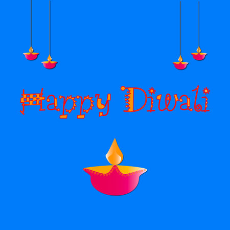 Happy Diwali greeting with diya or lights in a circle.の写真素材