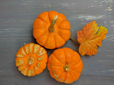 Top down view of Pumpkins still life in Autumn season.の写真素材